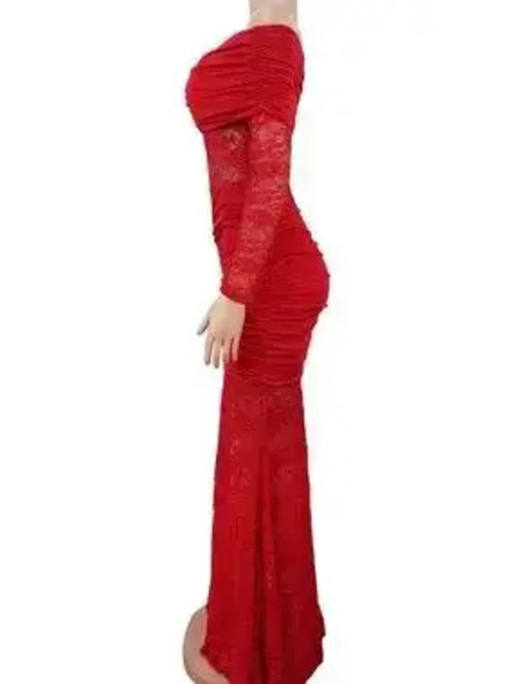 Off-Shoulder Ruched Lace Mermaid Maxi Dress - Picture 4 of 10
